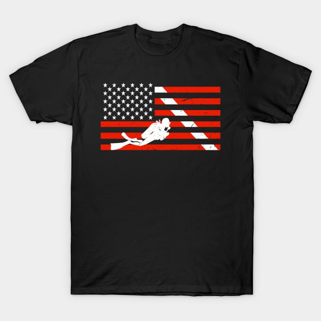 Distressed Diver Down Dive Flag Scuba Diving American Flag T-Shirt by uglygiftideas